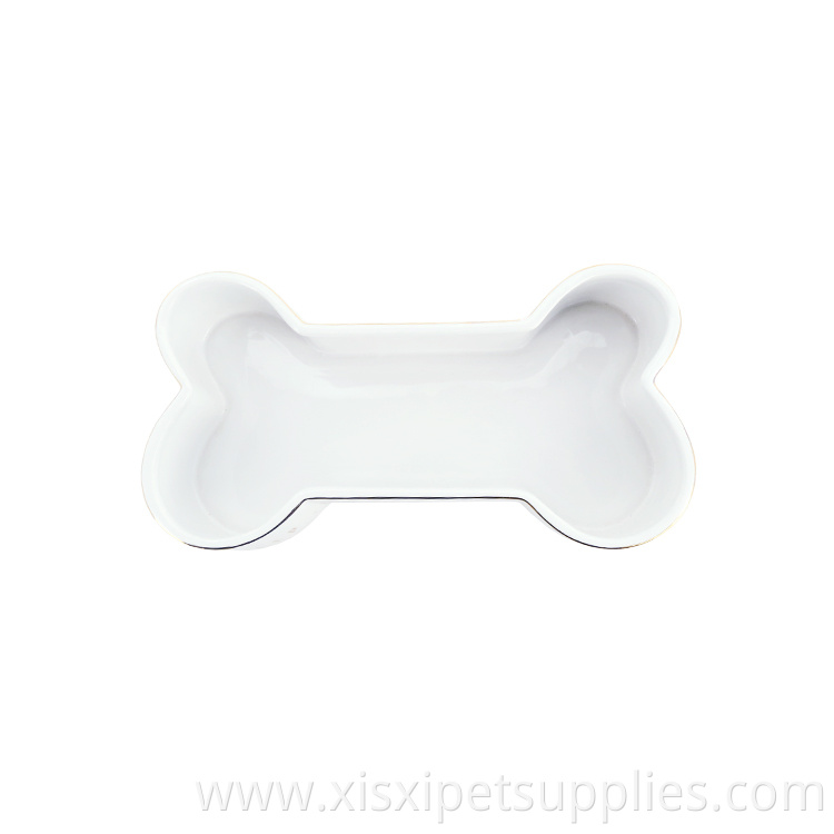 Bone Shaped Pet Feeding Bowl White Ceramic Pet Bowl Dog Bowl